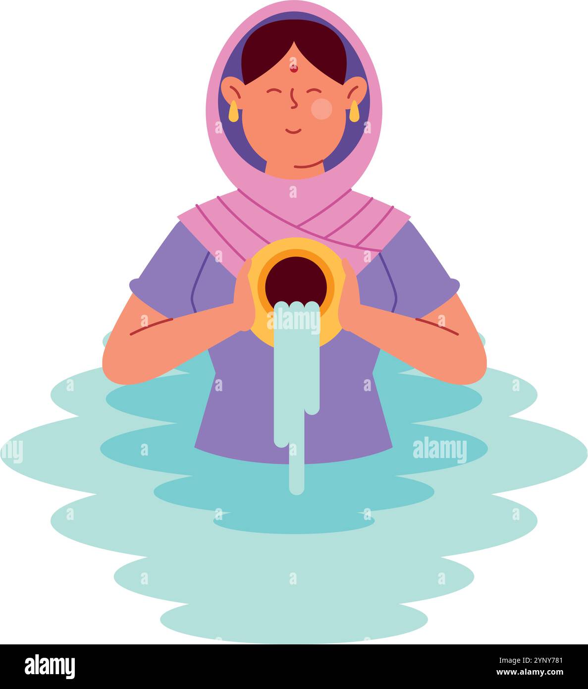 femme indienne dans la rivière avec vase Illustration de Vecteur