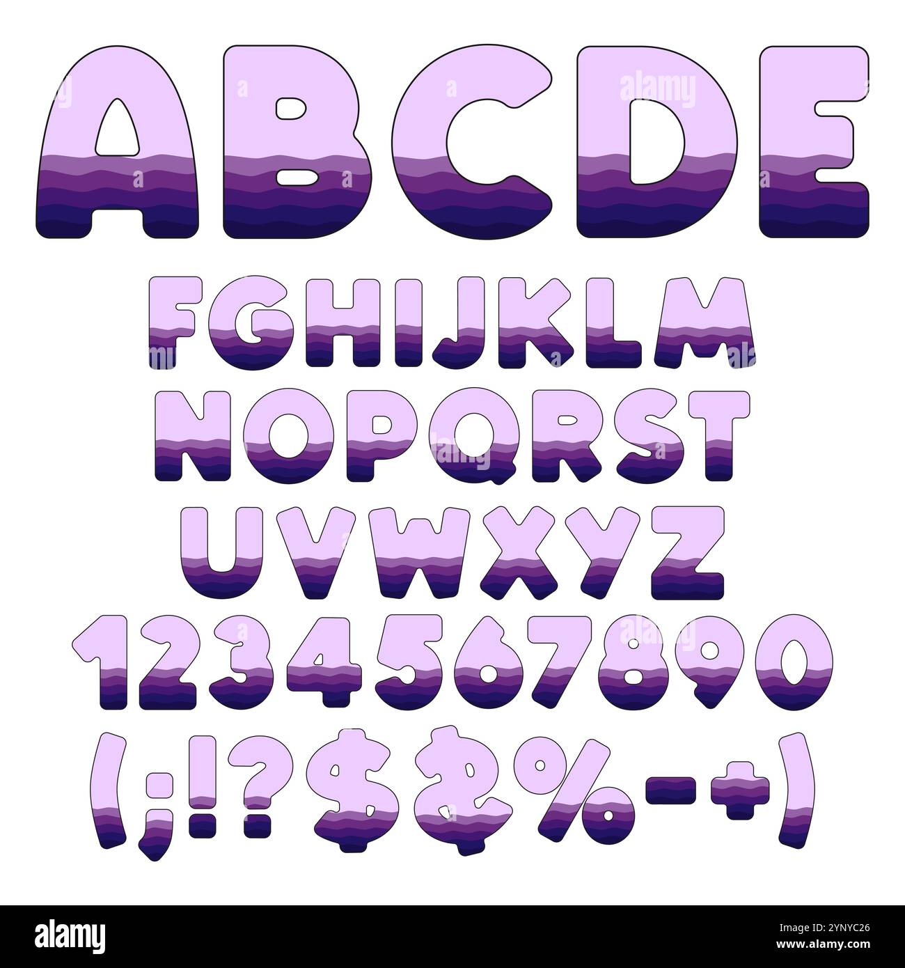 Alphabet, lettre, nombre et signe des couches. Objets vectoriels isolés sur fond blanc. Illustration de Vecteur