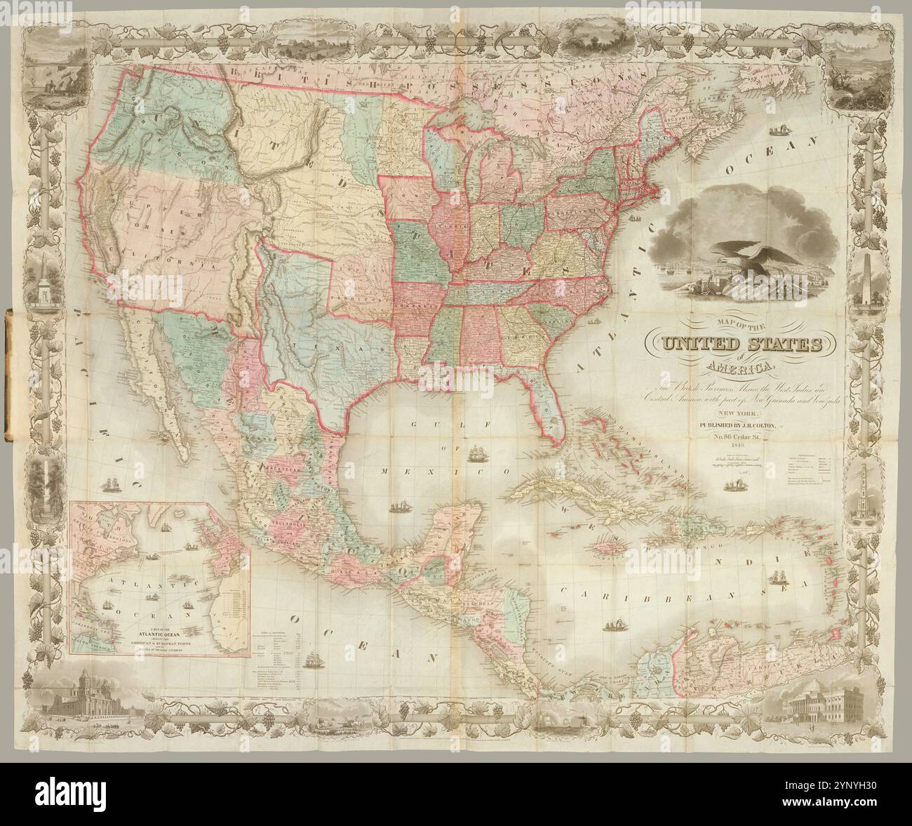 Carte des États-Unis d'Amérique, des provinces britanniques, du Mexique, des Antilles et de l'Amérique centrale, avec une partie de la Nouvelle-Grenade et du Venezuela 1849 par Colton, G. Woolworth (George Woolworth), 1827-1901 Banque D'Images