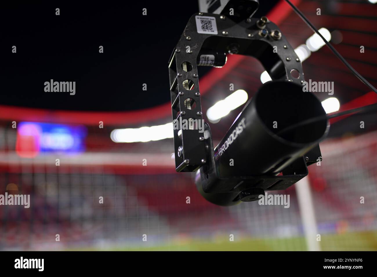 Caméra de porte arrière, caméra TV, DIFFUSION HD, filet d'objectif, intérieur, Ligue des champions, Allianz Arena, Munich, Bavière, Allemagne, Europe Banque D'Images