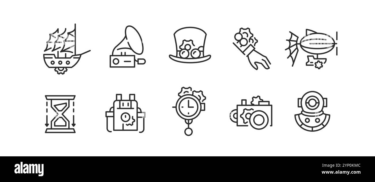 Jeu d'icônes Steampunk Illustration de Vecteur