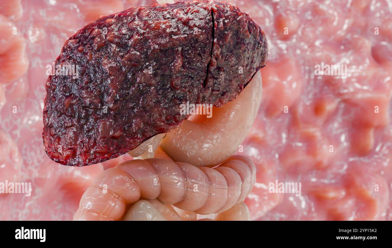 Cancer du foie d'organe digestif, hépatite cirrhose tumeur maligne, insuffisance hépatique, cellules en croissance, duplication, fibrose, cirrhose, hépatocellulaire ca Banque D'Images