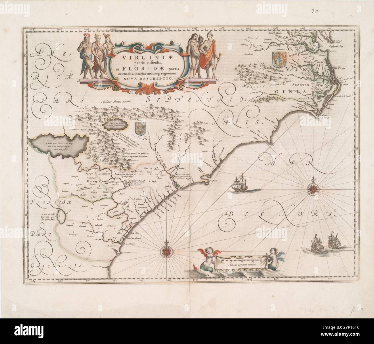 Virginiae partis australis, et Floridae partis orientalis, interjacentiumq[UE] regionum nova descriptio. 1650 de Blaeu, Willem Janszoon, 1571-1638 Banque D'Images