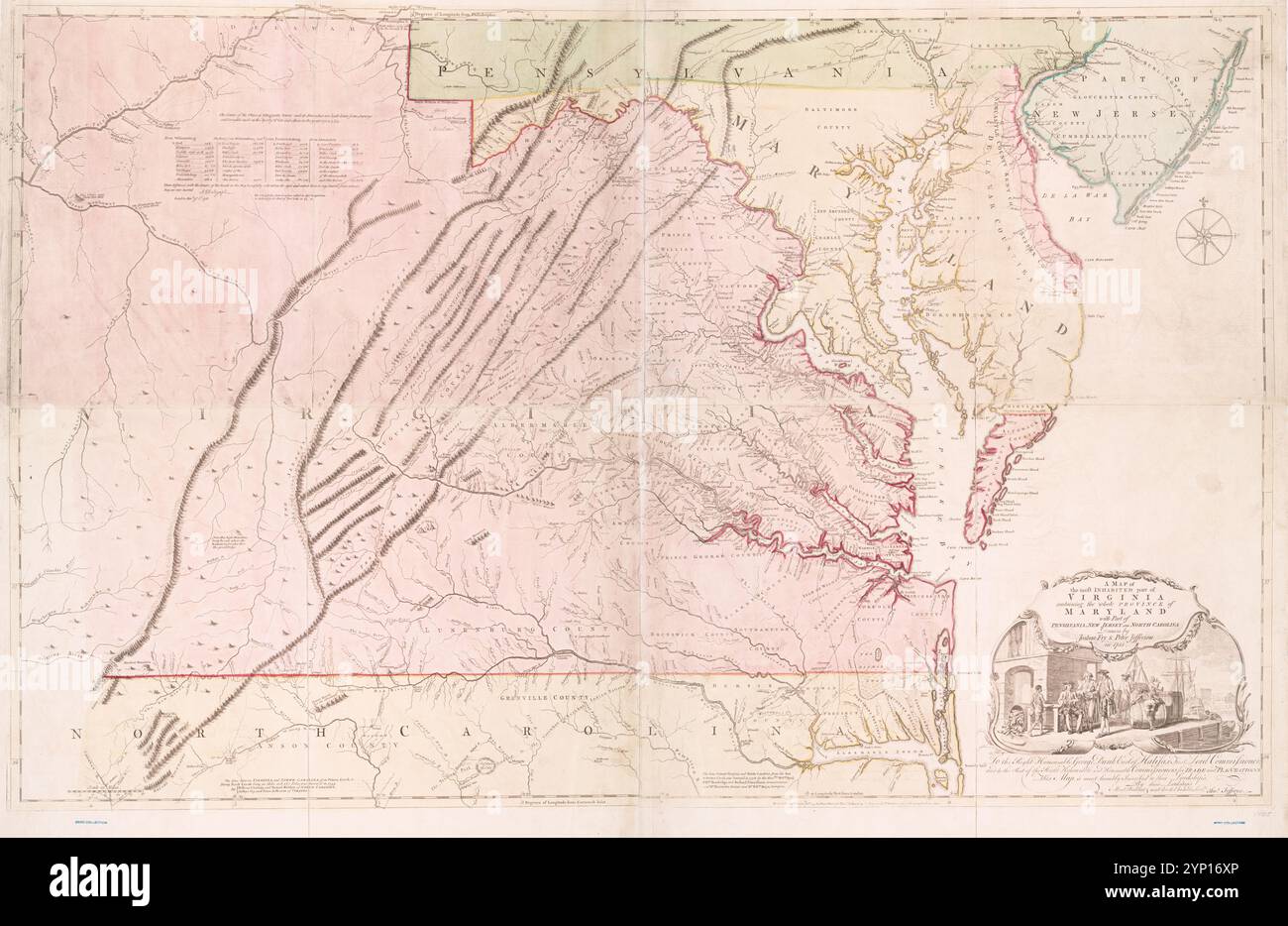 Une carte de la partie la plus habitée de Virginie contenant toute la province du Maryland avec une partie de Pensilvania, New Jersey et Caroline du Nord 1755 par Fry, Joshua, environ 1700-1754 Banque D'Images