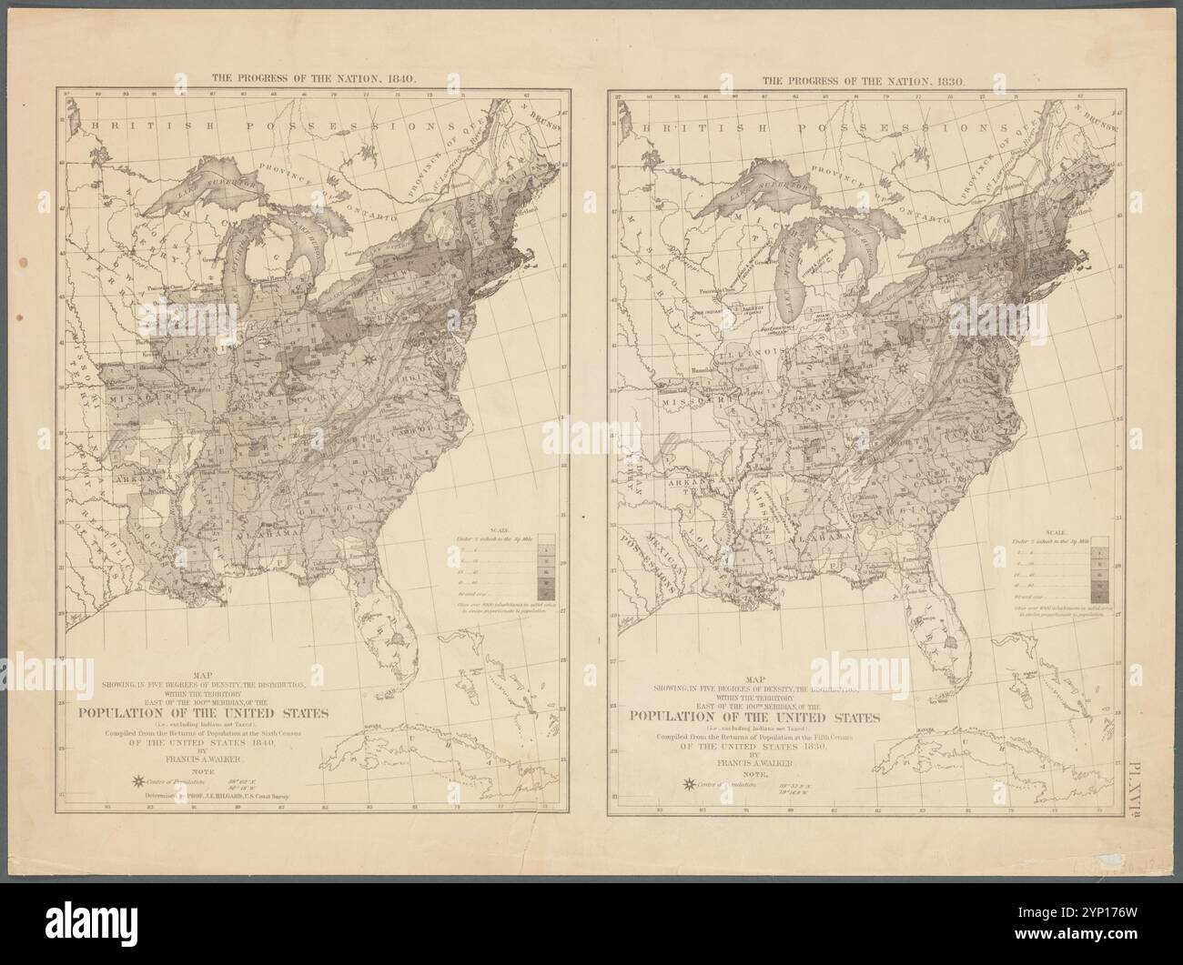 Carte montrant, en cinq degrés de densité, la répartition, dans le territoire à l'est du 100e méridien, de la population des États-Unis, (à l'exclusion des Indiens non taxés) : compilée à partir des déclarations de population au...recensement des États-Unis de 1874 par les États-Unis. Bureau du recensement Banque D'Images