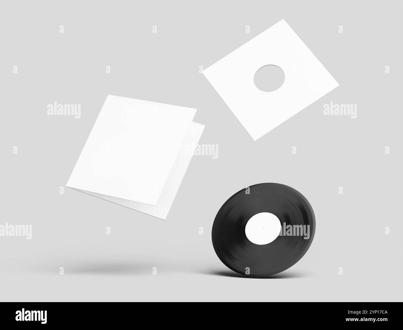 Maquette blanche flottante en vinyle vierge avec couvercle et emballage Banque D'Images