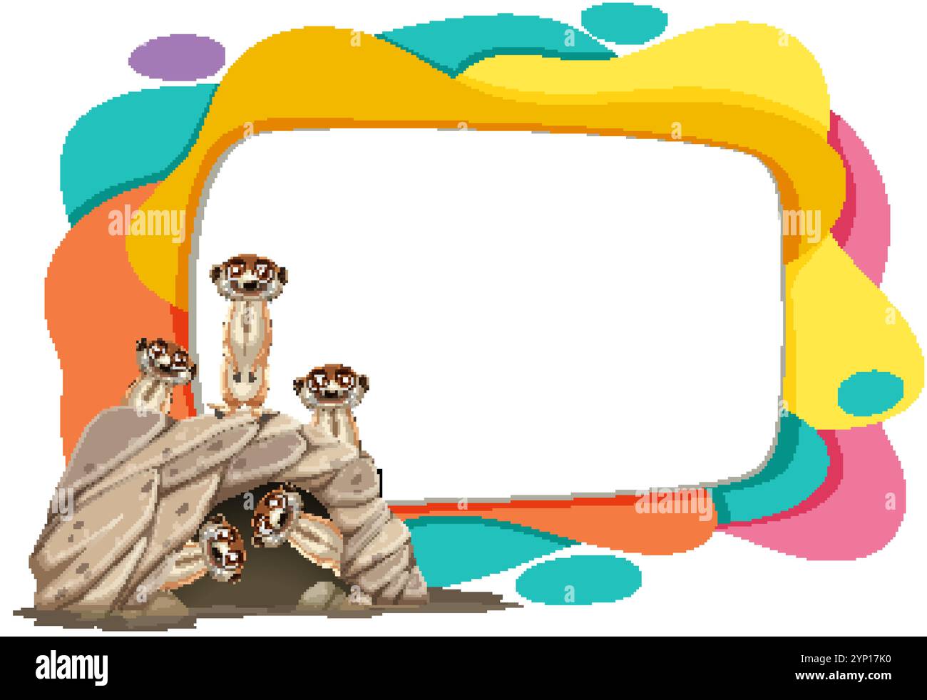Suricates debout sur des rochers avec des couleurs vibrantes Illustration de Vecteur