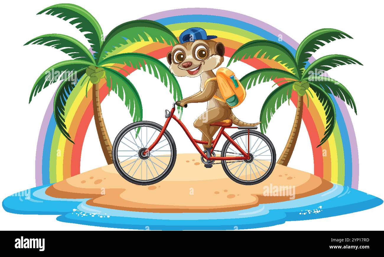 Une suricate fait du vélo sur une plage Illustration de Vecteur