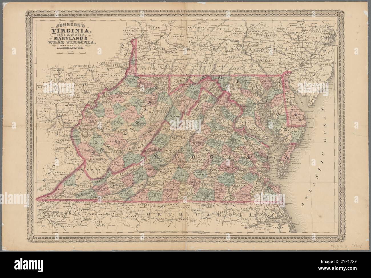 Johnson's Virginia, Delaware, Maryland et Virginie-occidentale 1864 Banque D'Images