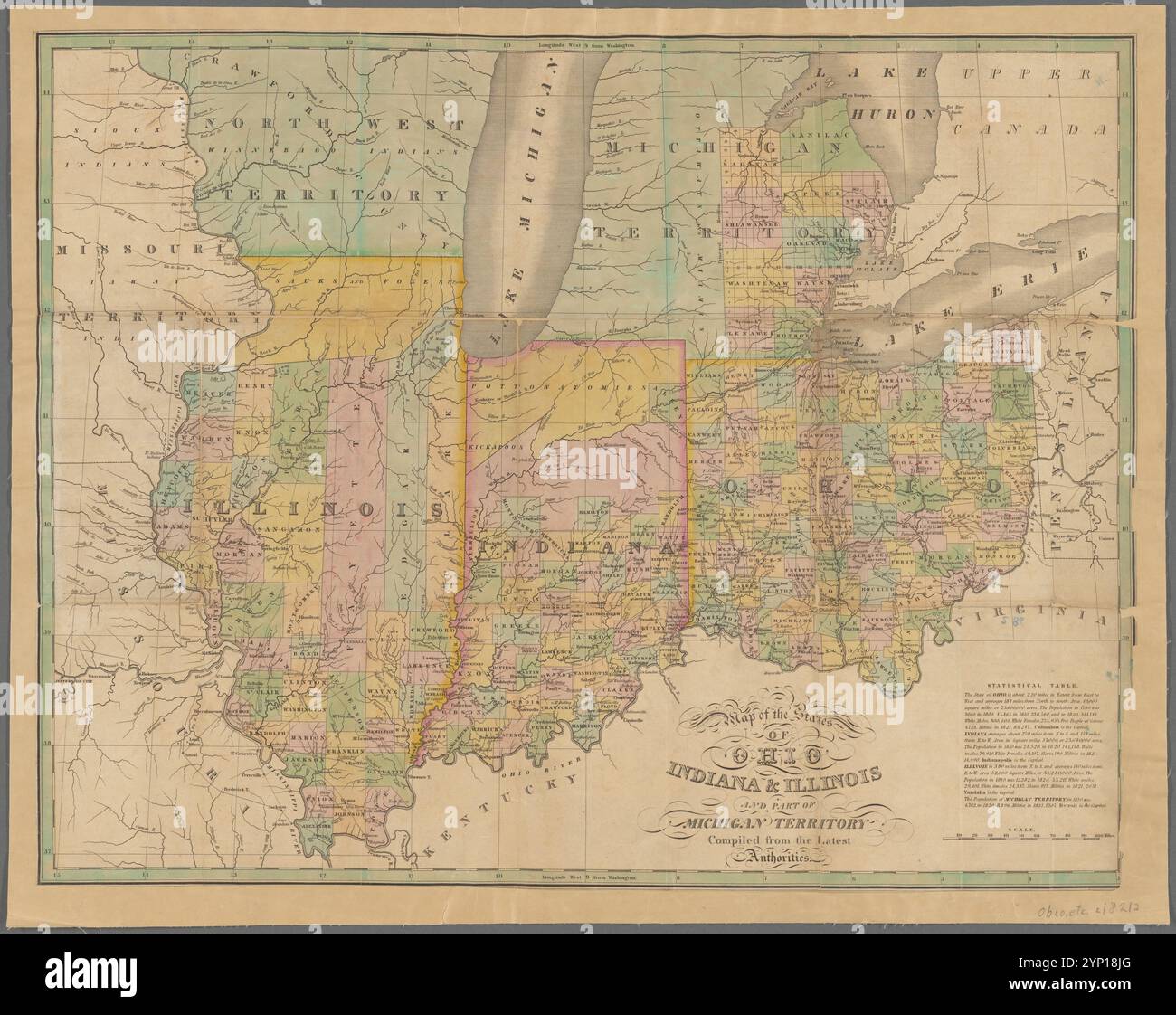 Carte des états de l'Ohio, de l'Indiana et de l'Illinois et d'une partie du territoire du Michigan : compilé à partir des dernières autorités 1825 par Vance, D. H. (David H.) Banque D'Images