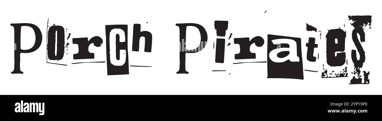 Graphique de texte Porch Pirates avec une police de style rançon, avec une typographie ludique et originale, parfait pour souligner la sensibilisation au vol de colis ou addi Illustration de Vecteur
