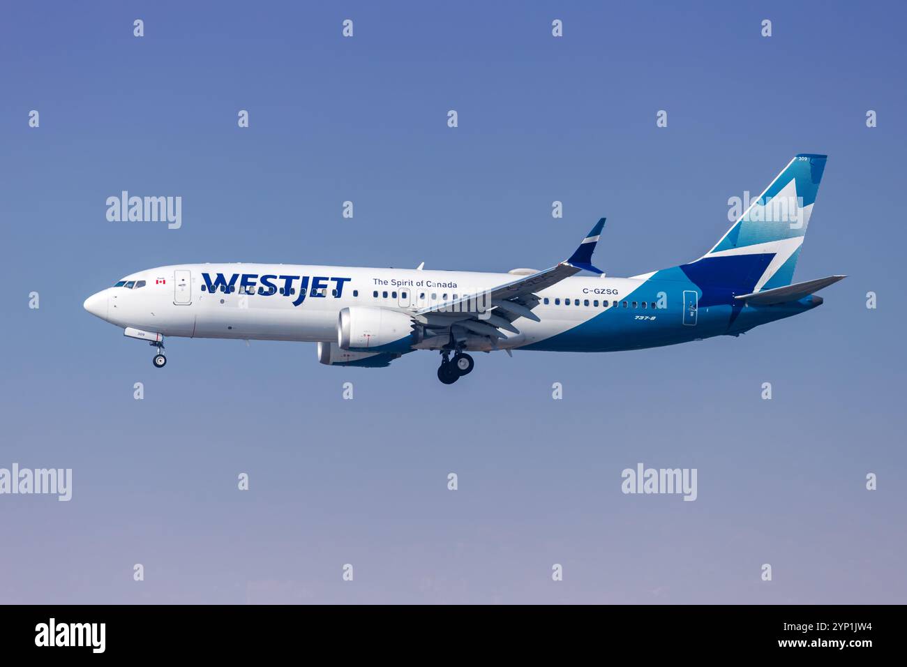 Los Angeles, États-Unis - 9 octobre 2024 : avion Boeing 737-8 MAX de WestJet Airlines à l'aéroport international de Los Angeles, aux États-Unis. Banque D'Images