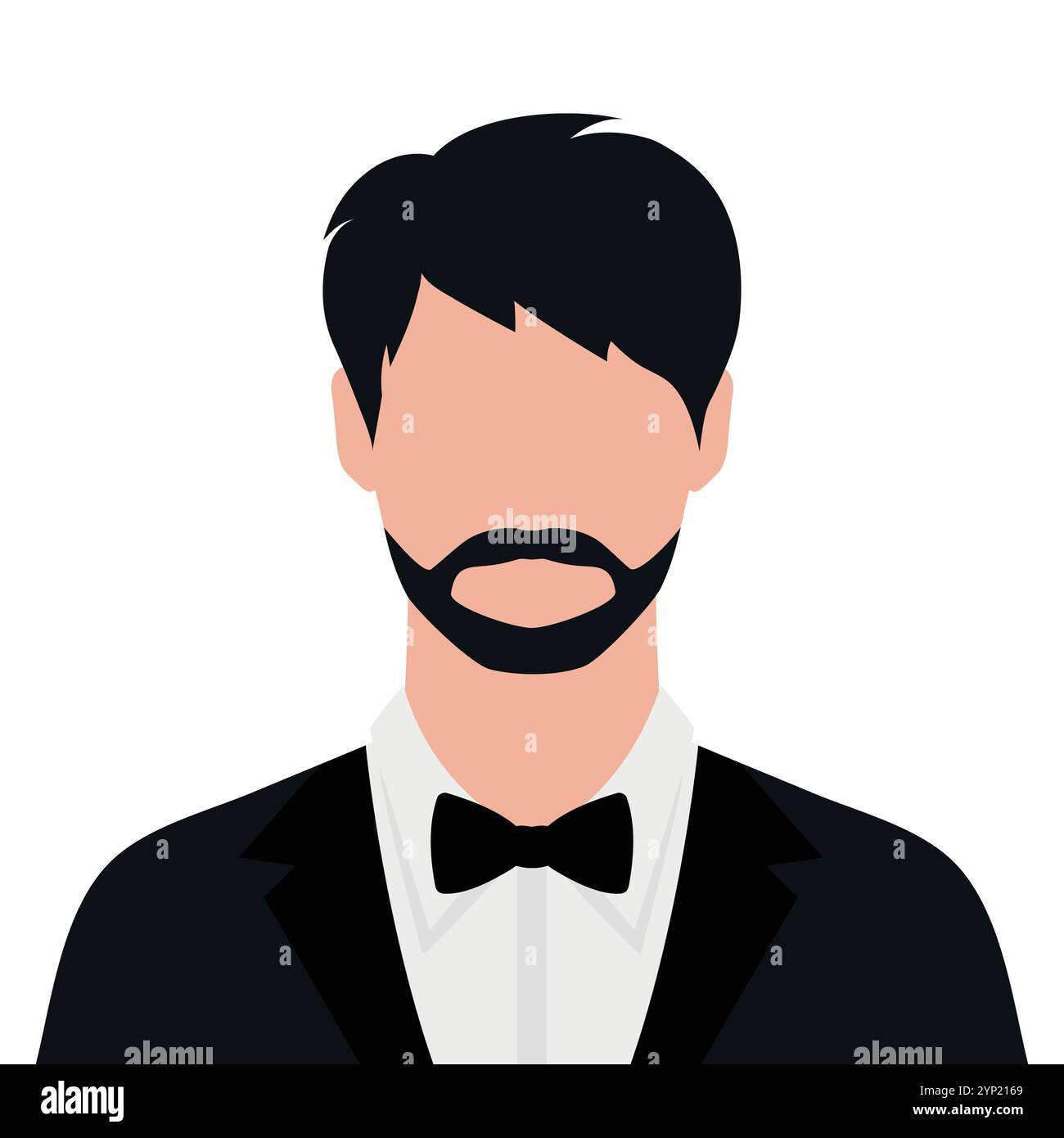 Homme barbu abstrait sans visage avec de longs cheveux en smoking et noeud papillon. Illustration vectorielle Illustration de Vecteur