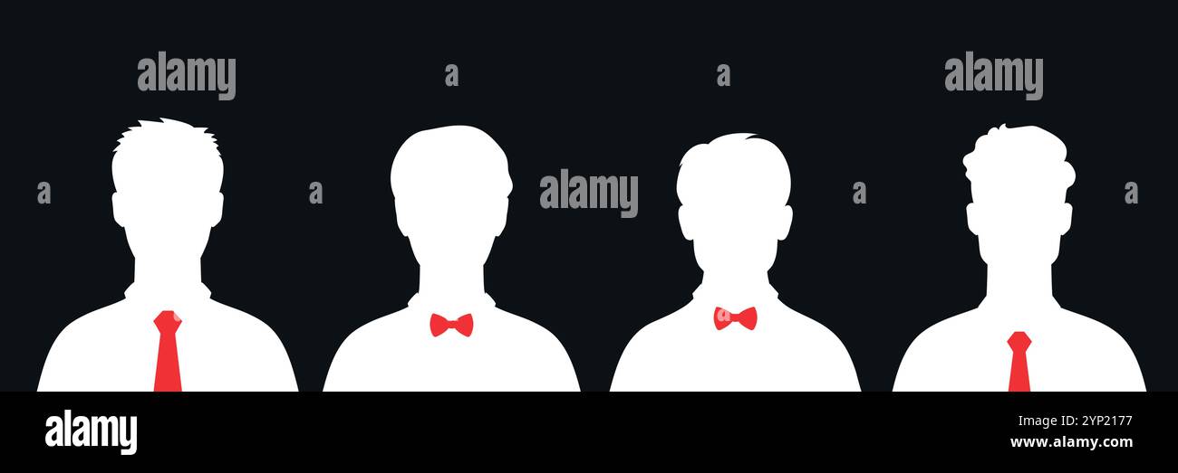 Silhouettes hommes blancs abstraits en cravate rouge et noeud papillon. Avatars à silhouette masculine. Illustration vectorielle Illustration de Vecteur