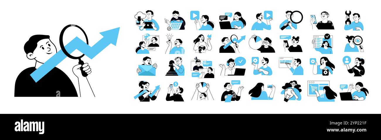 gestion d'entreprise, communication en ligne, e-commerce, concept de finance et de marketing, illustrations vectorielles Banque D'Images