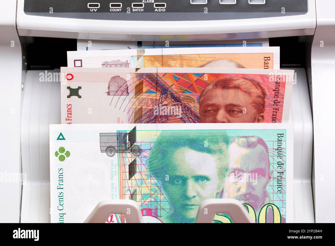 Monnaie française - franc dans la machine à compter Banque D'Images