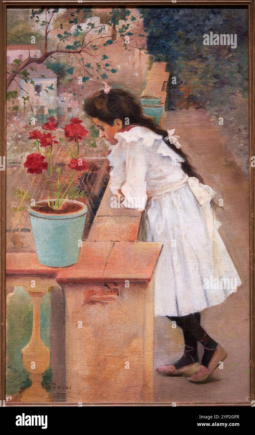 Fille aux œillets, c. 1897-1899, Eveli Torent, (1876-1940), entre Els quatre GATS et la franc-maçonnerie, MNAC, Museu Nacional D'Art de Catalunya, Barcelone, Espagne. Banque D'Images