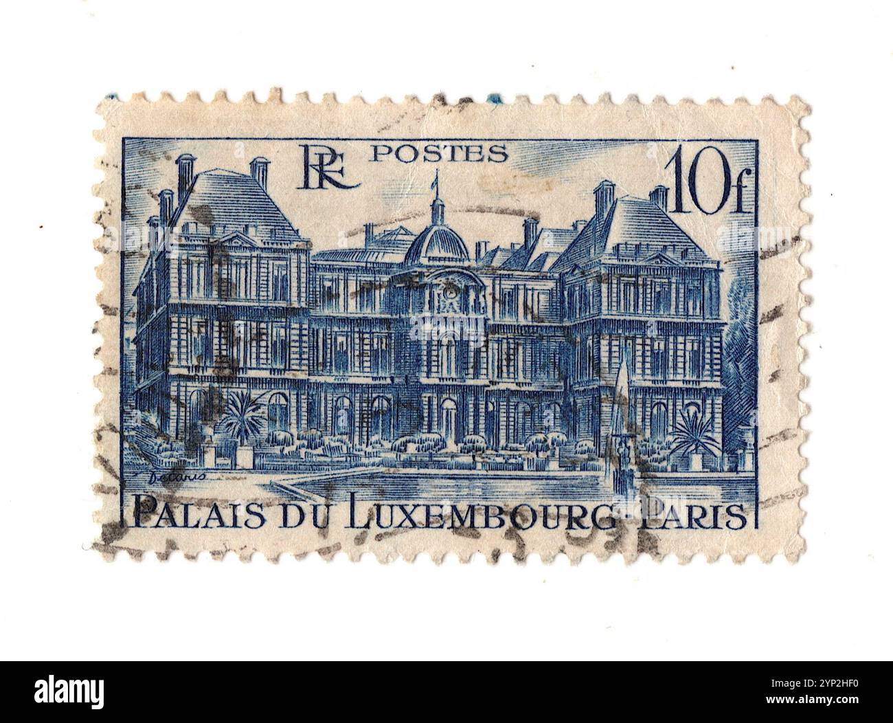 Un timbre-poste vintage Palais du Luxembourg de France isolé sur fond blanc. Banque D'Images