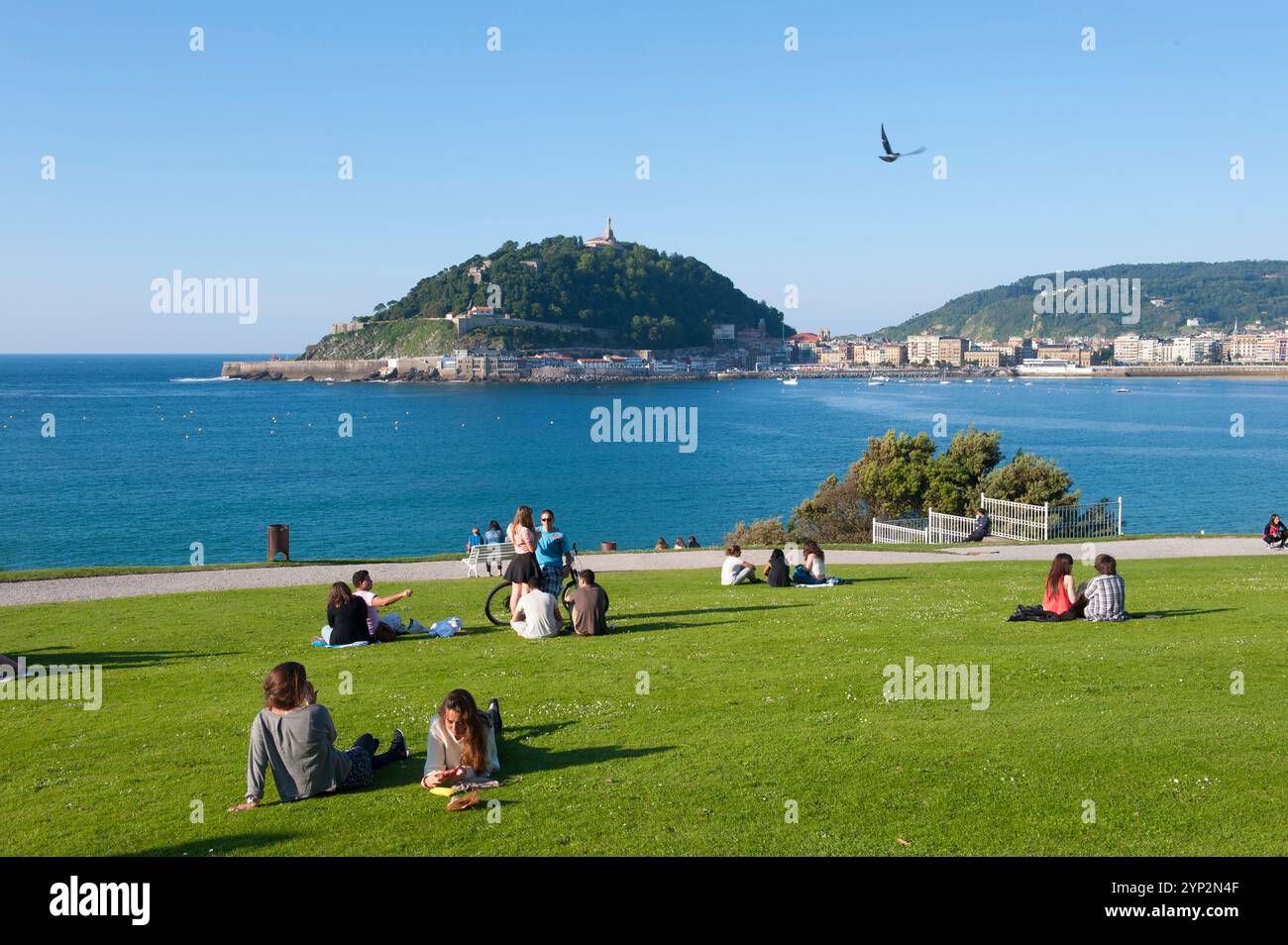 Miramar Gardens, baie de la Concha, Saint-Sébastien, golfe de Gascogne, province de Gipuzkoa, pays Basque, Espagne, Europe Banque D'Images