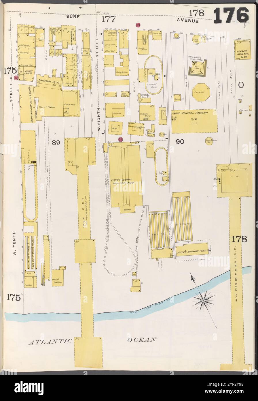 Brooklyn Vol. B plate No 176 [Map Bounded by W. 10th équipé, Surf Ave., Atlantic Ocean] 1884 - 1936 Banque D'Images