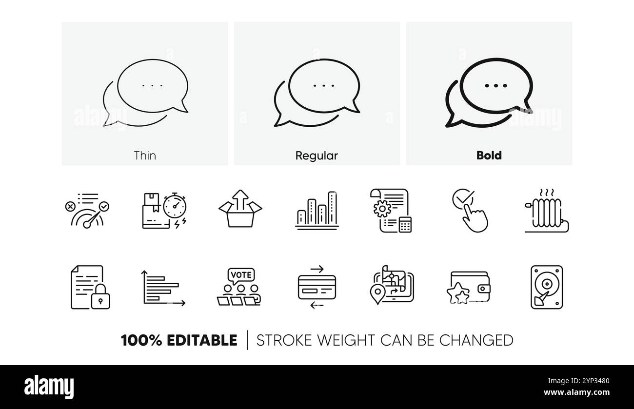 Icônes HDD, vote en ligne et verrouiller la ligne. Pour l'application Web, impression. Icônes de ligne. Vecteur Illustration de Vecteur
