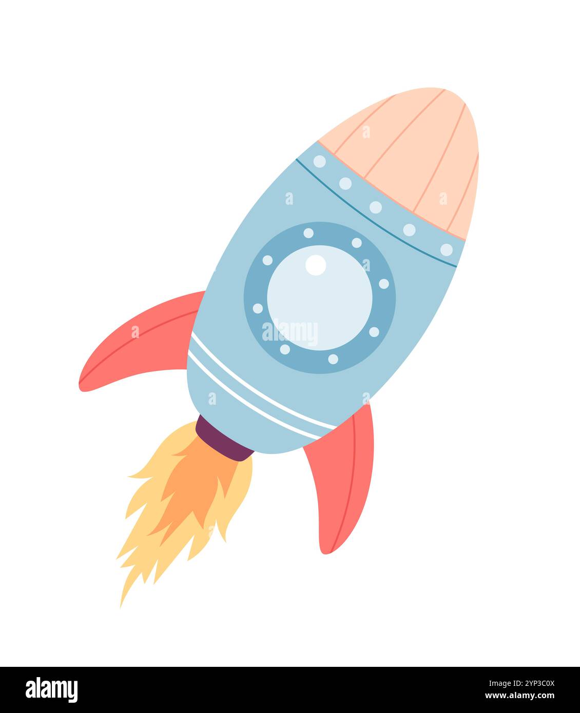 Fusée jouet sur un fond blanc. Jouet pour enfants. Objet spatial. Couleurs pastel. Navette cosmos volante, rocketship décollant avec moteur de pompiers. Illustration de Vecteur