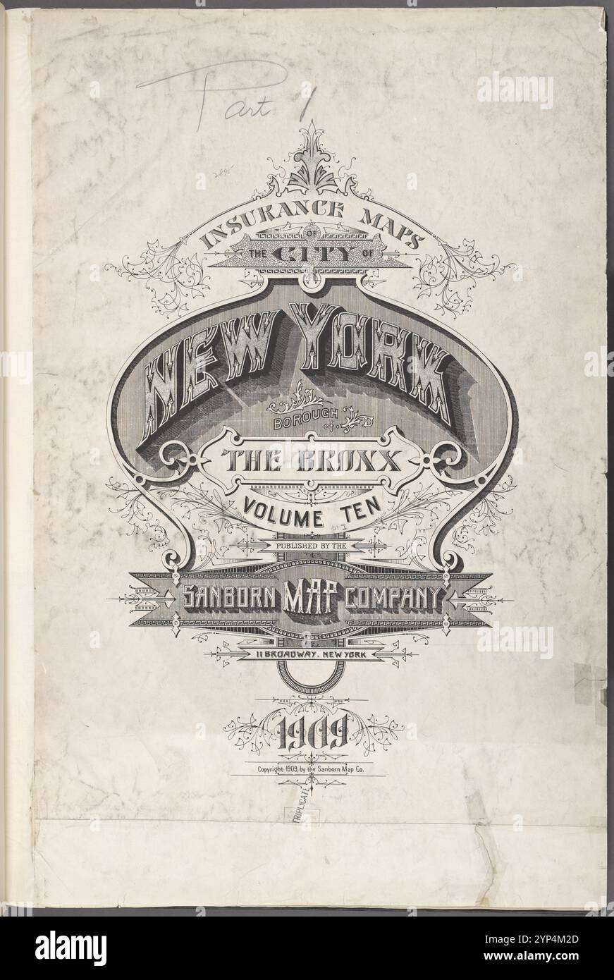 Cartes d'assurance de la ville de New York. Arrondissement du Bronx. Volume 10. Publié par Sanborn Map Co.,11 Broadway, New York. 1909. 1909 Banque D'Images