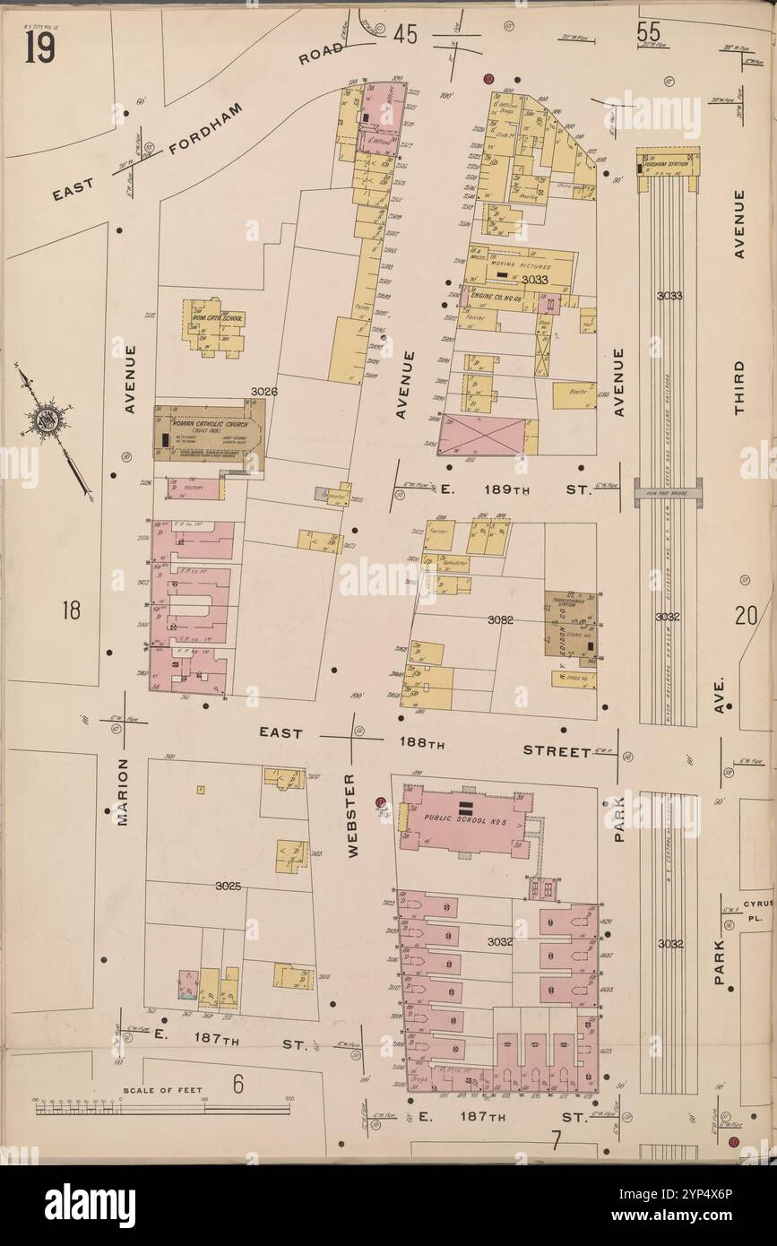 Bronx, V. 14, planche no 19 [carte bornée par E. Fordham Rd., Park Ave., E. 187th équipée, Marrion Ave.] 1914 Banque D'Images