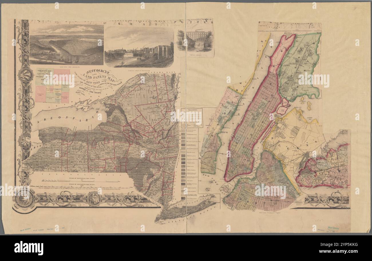 Carte géologique et foncière des brevets de l'État de New York : montrant selon le système New-yorkais la géologie de l'État et les limites et noms de tous les brevets originaux et des drants terrestres de plus de 50 000 acres 1859 par French, J. H. (John Homer), 1824-1888 Banque D'Images