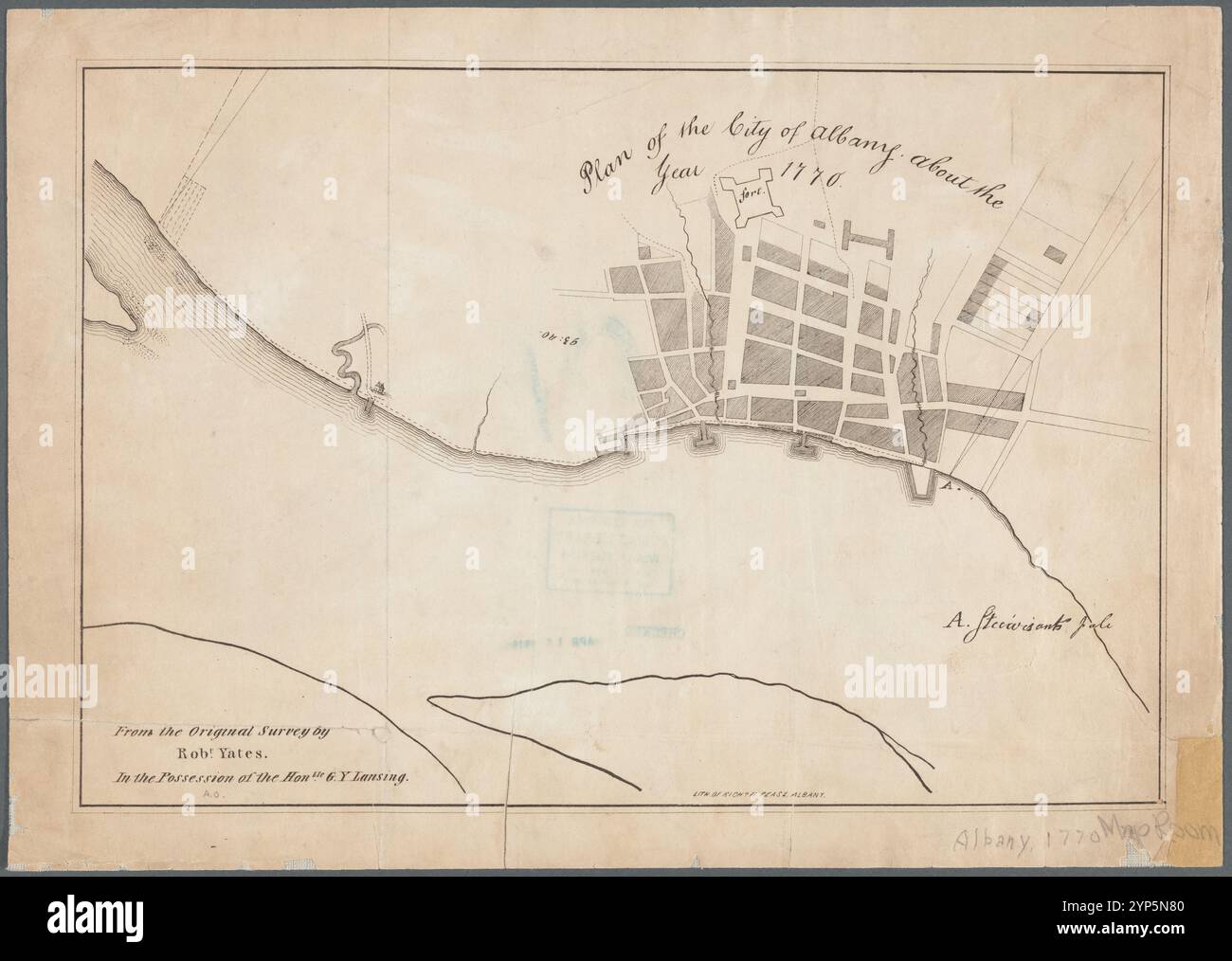 Plan de la ville d'Albany vers l'année 1770 : d'après l'enquête originale 1850 par Yates, Robert, 1738-1801 Banque D'Images