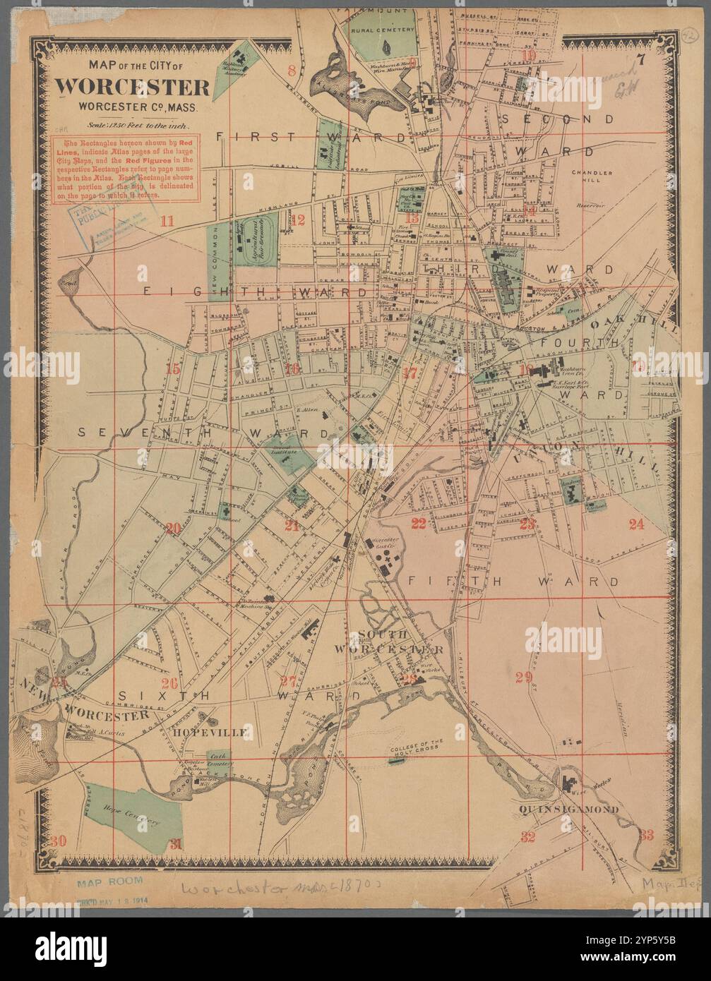 Carte de la ville de Worcester : Worcester Co. Mass. 1870 Banque D'Images