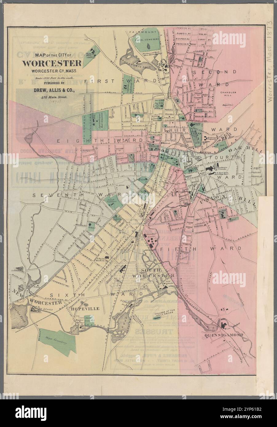 Carte de la ville de Worcester : Worcester Co. Mass. 1873 Banque D'Images