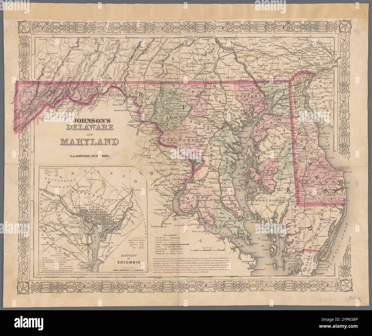 Johnson's Delaware and Maryland 1855 par Johnson, A. J. (Alvin Jewett), 1827-1884 Banque D'Images