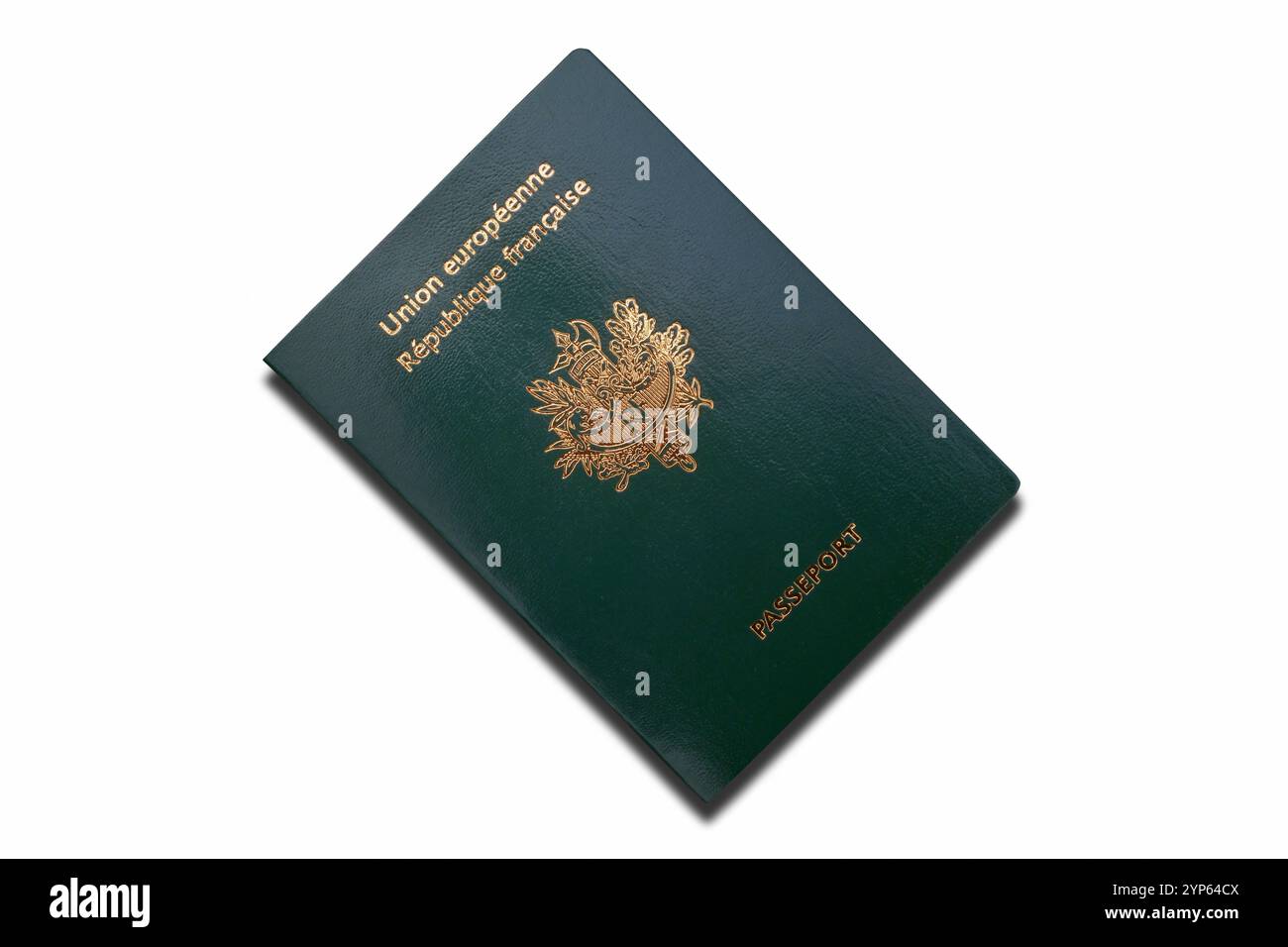 Passeport français d'urgence temporaire délivré exceptionnellement, par exemple pour des raisons familiales graves ou des raisons professionnelles spéciales. Ce passeport est vert dedans Banque D'Images