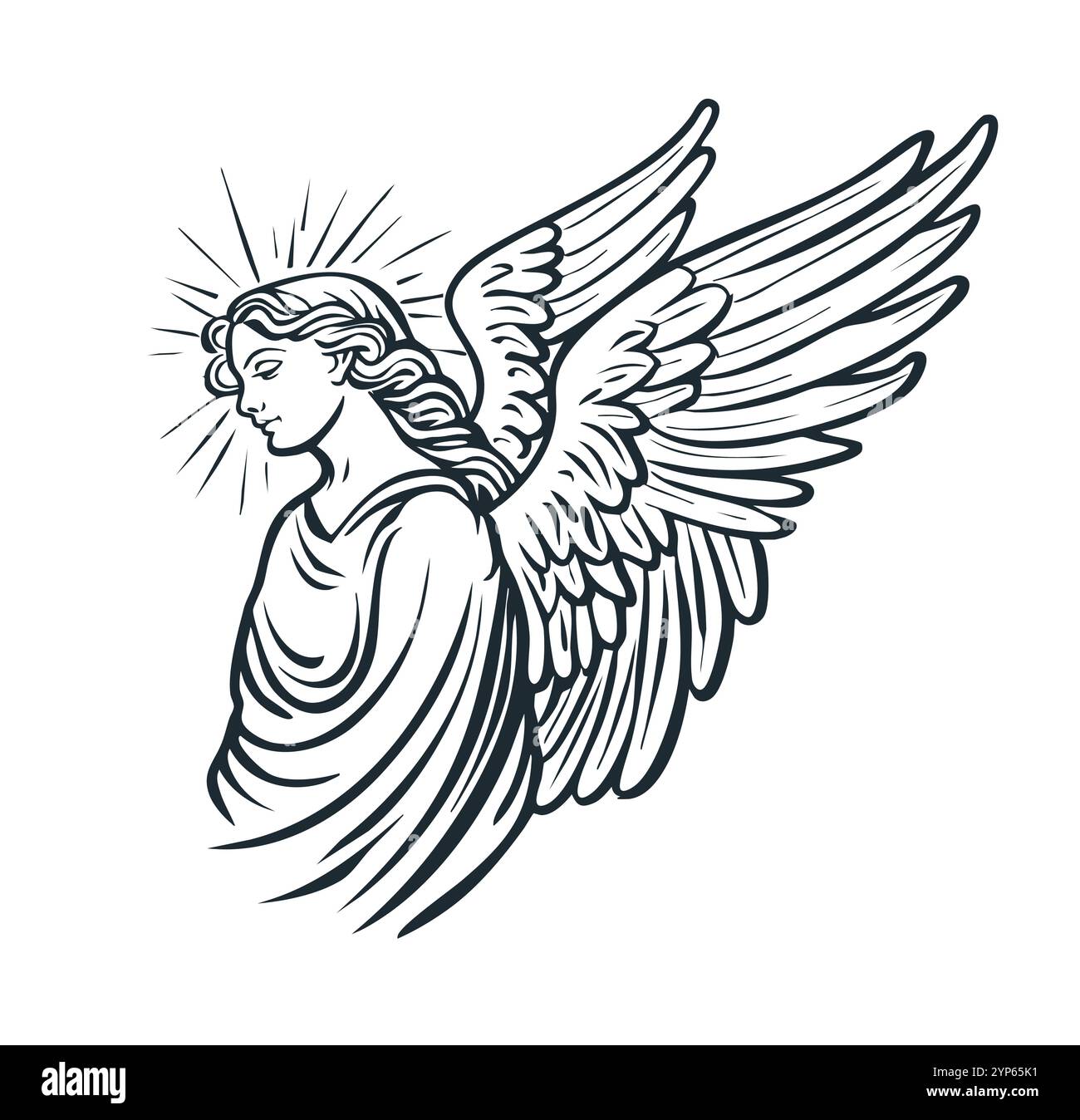 dessin vectoriel de dieu céleste d'ange dans le style pochoir sur un fond blanc Illustration de Vecteur