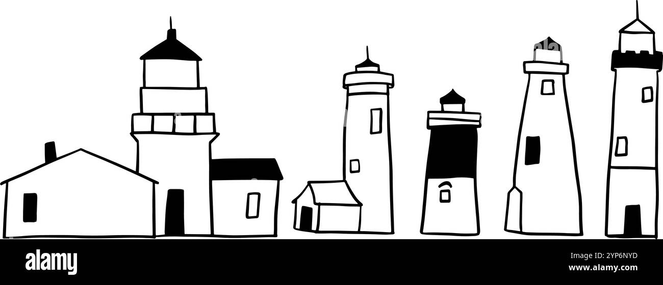 Lighthouse dessiné à la main | vecteur Doodle minimaliste pour les conceptions nautiques et côtières Illustration de Vecteur