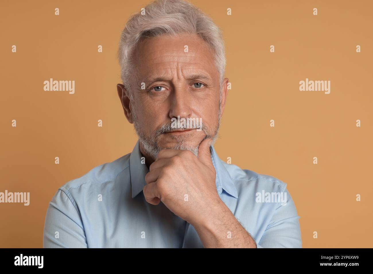 Portrait d'homme senior sur fond beige Banque D'Images