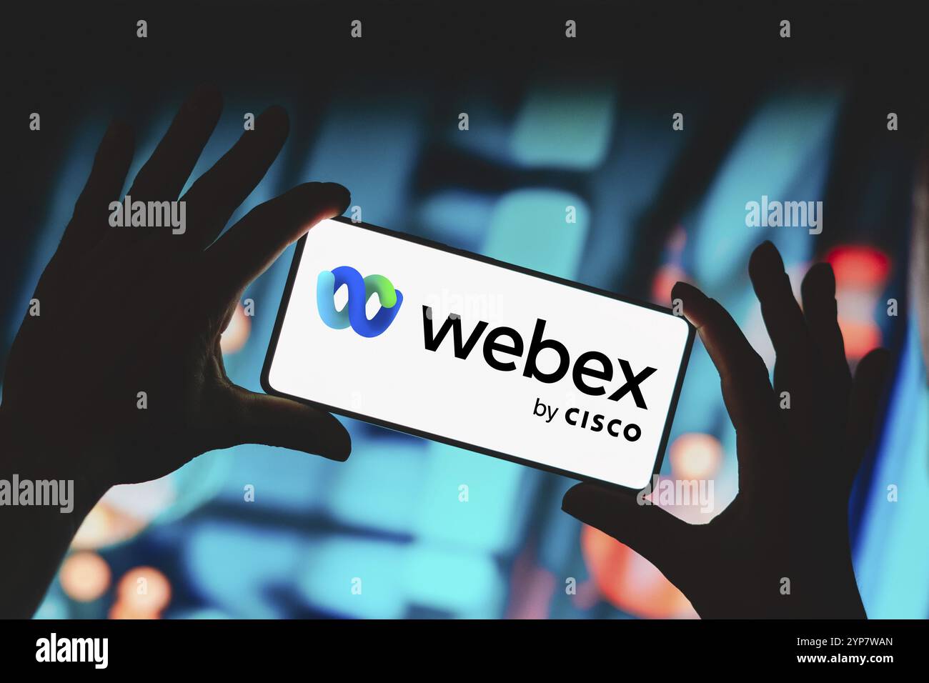 Dans cette illustration photo, le logo Cisco Webex est affiché sur l'écran d'un smartphone Banque D'Images