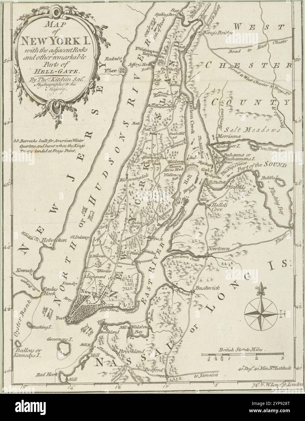 Carte de New York I. : avec les rochers adjacents et d'autres parties remarquables de Hell-Gate 1778 par Kitchin, Thomas, 1718-1784 Banque D'Images