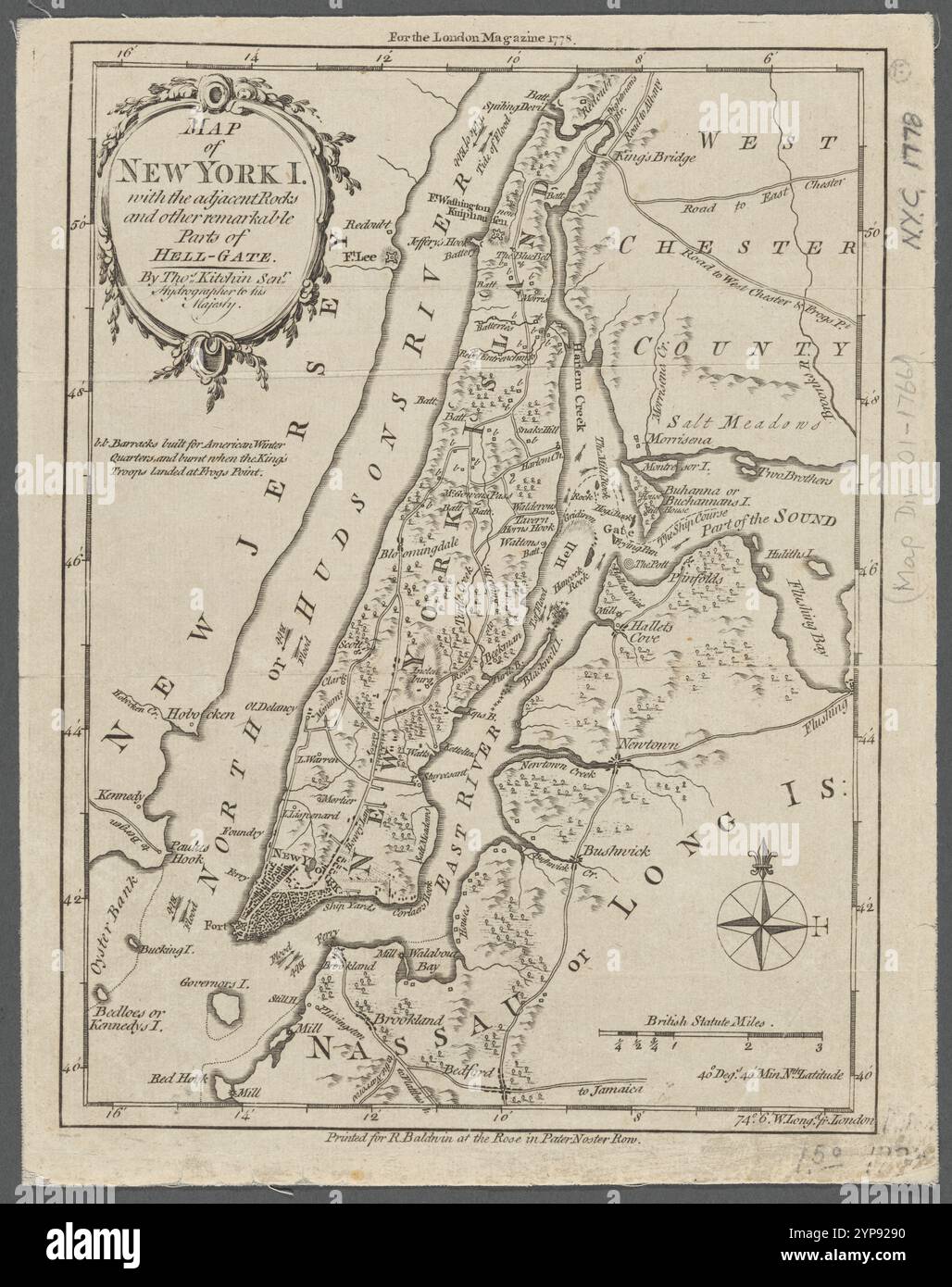 Carte de New York I. : avec les rochers adjacents et d'autres parties remarquables de Hell-Gate 1778 par Kitchin, Thomas, 1718-1784 Banque D'Images