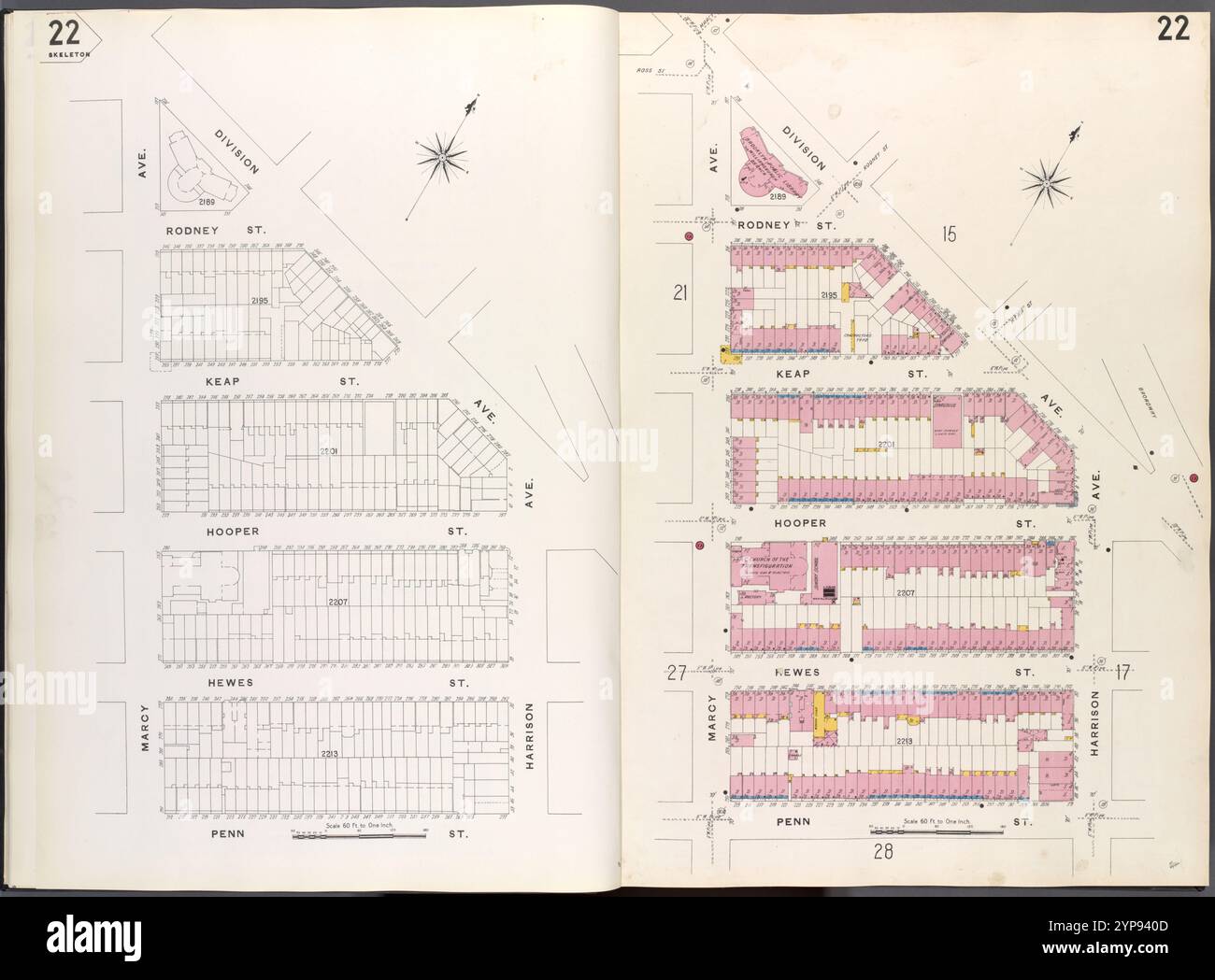 Brooklyn V. 3, plate No. 22 [Map Bounded by Division Ave., Harrison Ave., Penn réunis, Marcy Ave.] 1884 - 1936 Banque D'Images