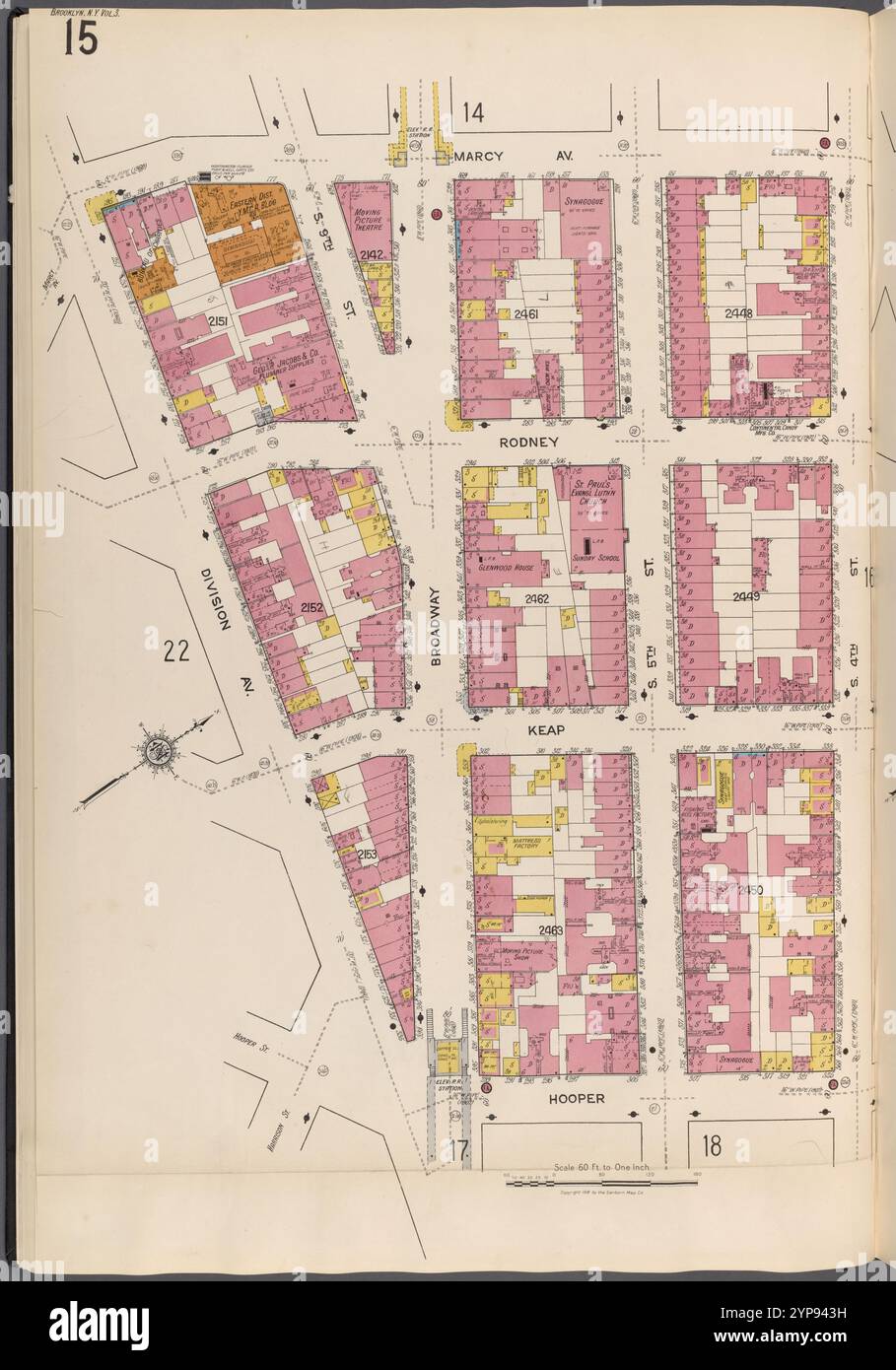 Brooklyn V. 3, plate No. 15 [Map Bounded by Marcy Ave., S.4th préparé, Hooper, Division Ave.] 1884 - 1936 Banque D'Images