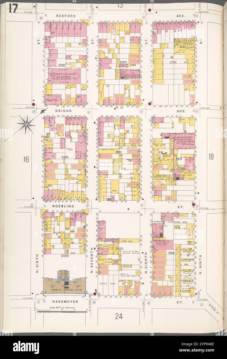 Brooklyn V. 4, plate No. 17 [Map Bounded by Bedford Ave., N. 9th préparé, Havemeyer réunis, N. 6th préparé] 1884 - 1936 Banque D'Images