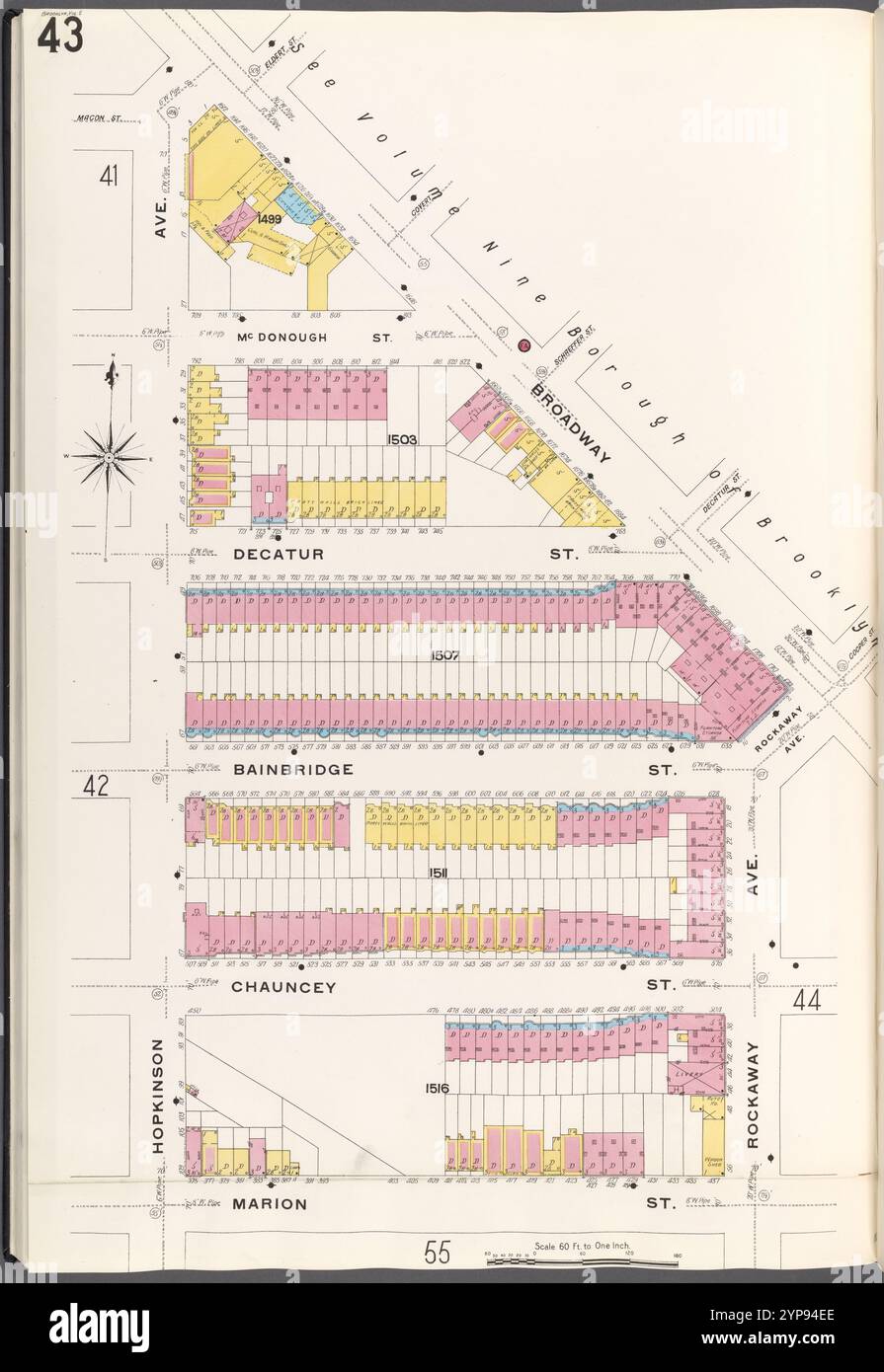 Brooklyn V. 5, plate No. 43 [Map Bounded by Broadway, Rockaway Ave., Marion réunis, Hopkinson Ave.] 1884 - 1936 Banque D'Images