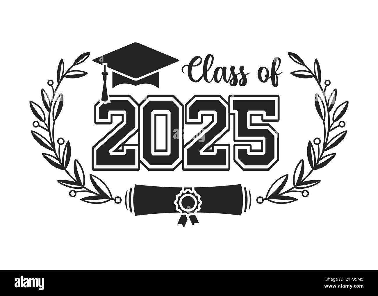 diplômé de la classe 2025. Le concept de décoration de félicitations pour les diplômés scolaires. Conception pour t-shirt, flyer, invitation, carte de voeux. Illustration Illustration de Vecteur
