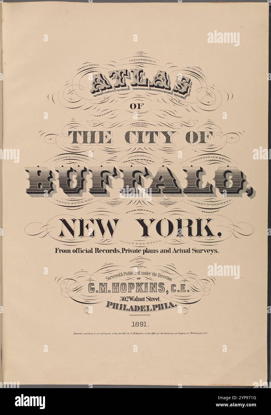 Atlas de la ville de Buffalo, New York. À partir de documents officiels, de plans privés et d'enquêtes réelles. Sondé et publié sous la direction de G.M. Hopkins, C.E., 302 Walnut réunis, Philadelphie. 1891. 1891 Banque D'Images