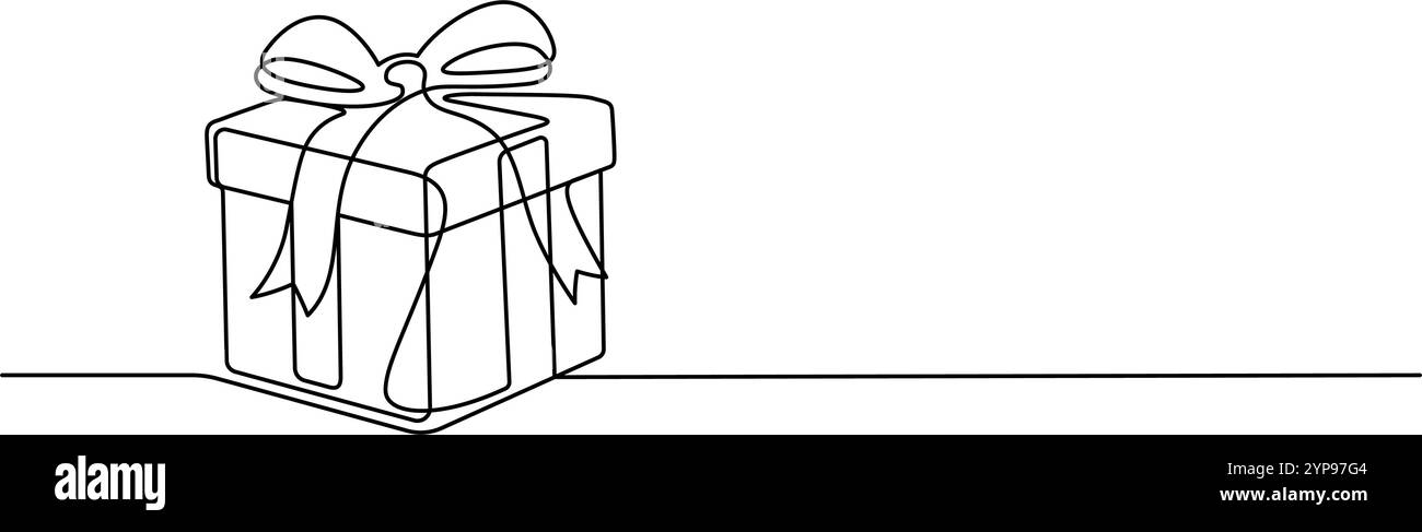 boîte cadeau pour noël, anniversaire, heureux événement de vacances ligne continue dessin minimalisme Illustration de Vecteur