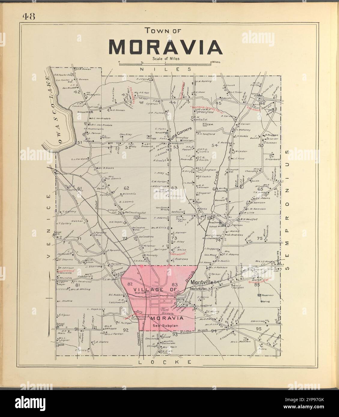 Comté de Cayuga, page de gauche [carte de la ville de Moravie] 1904 Banque D'Images