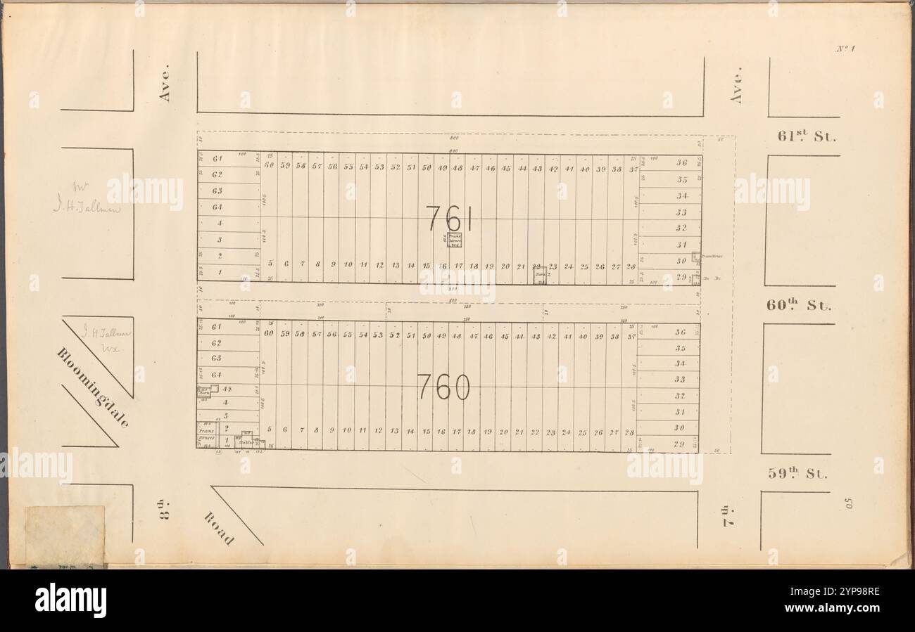 Central Park Plan d'urbanisme n° 1 : borné par la 61e rue, la 7e avenue, la 59e rue et la 8e avenue 1853 Banque D'Images