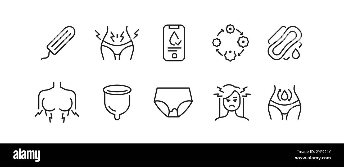 Icônes de menstruation définies Illustration de Vecteur